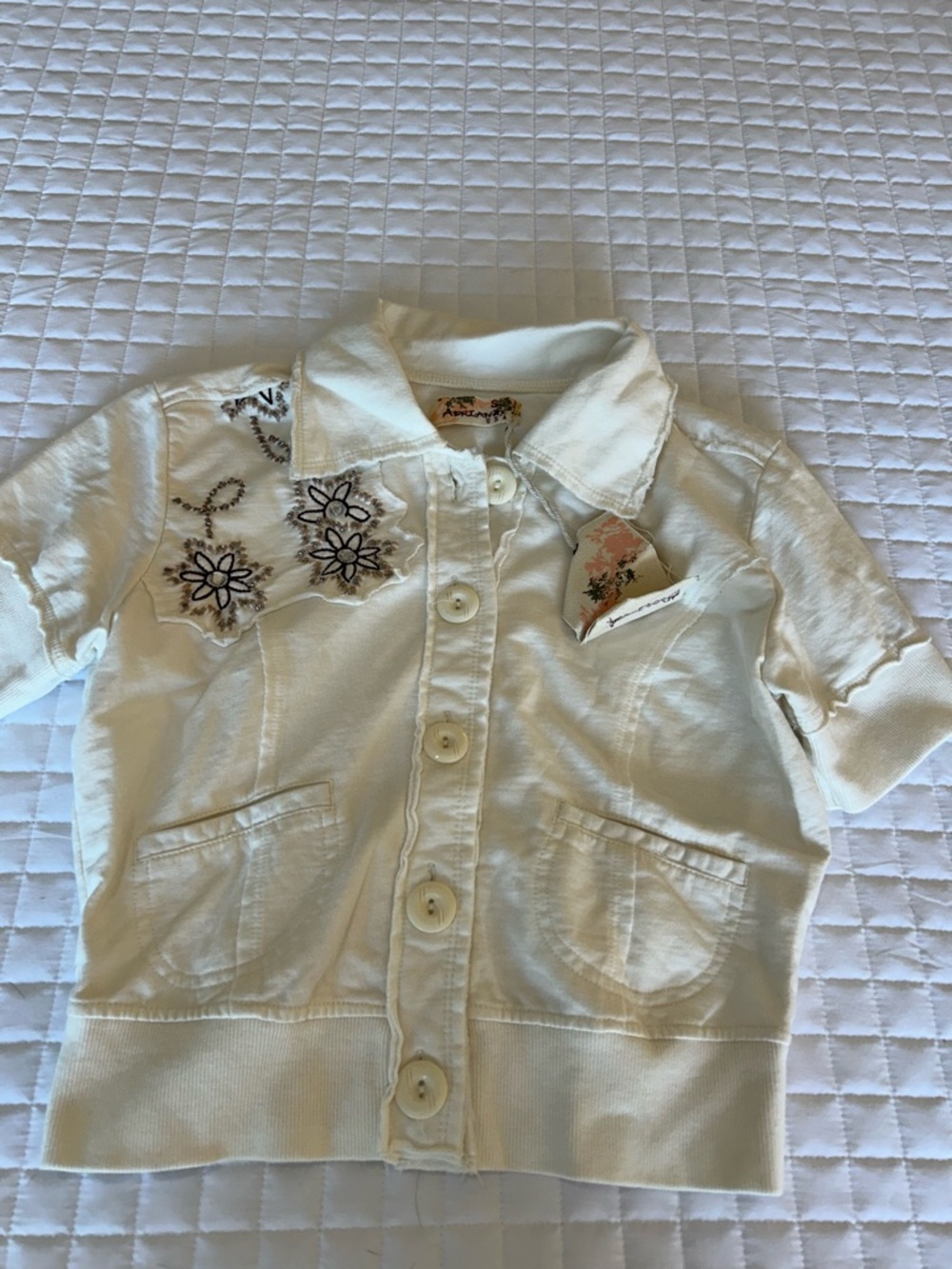 Adriana USA Cream Embroidered Button-Front Top